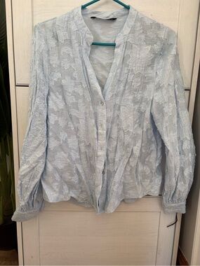 Zara Pale Blue Floral Jacquard Blouse